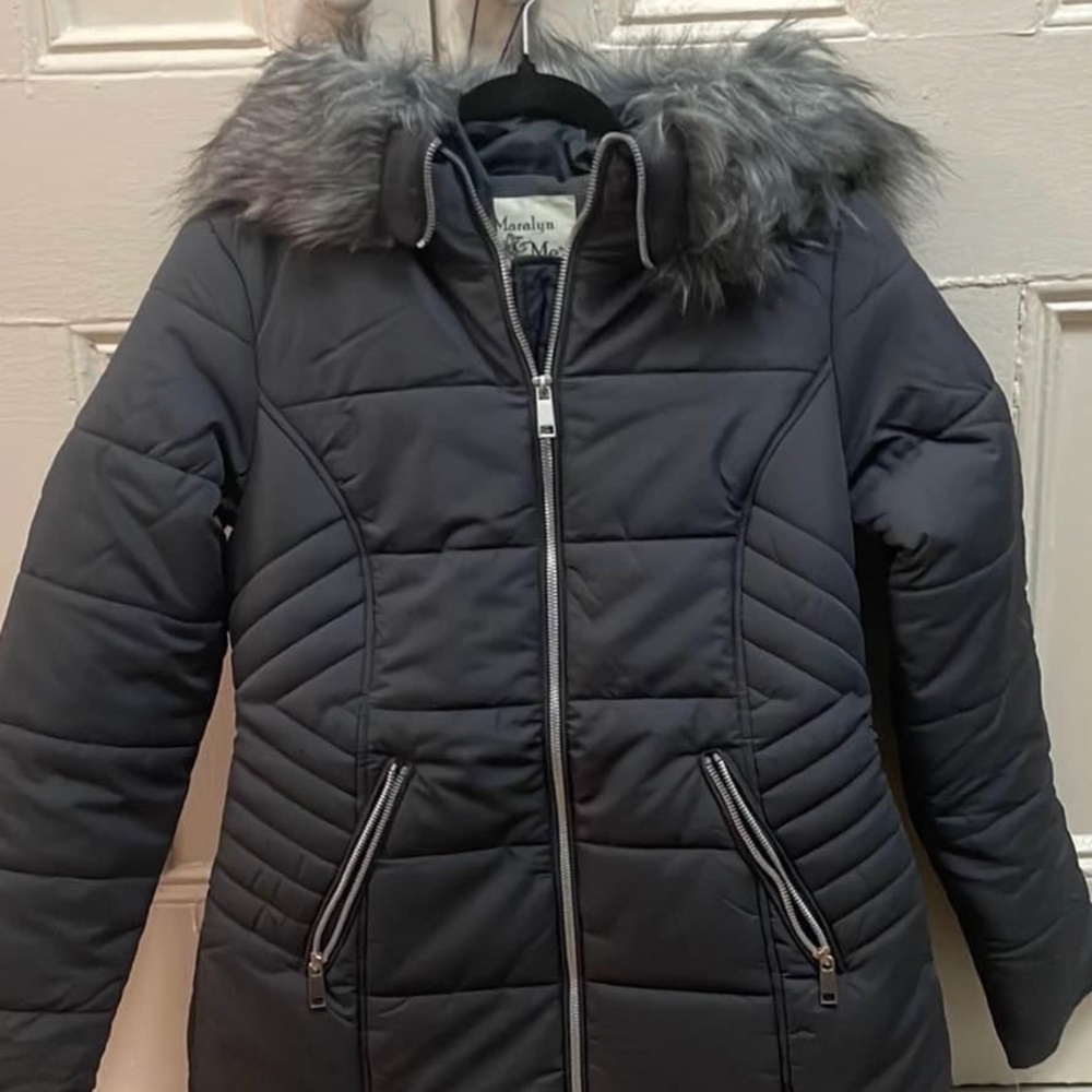 Dark Gray Winter Jacket with Faux Fur Hood - NWT